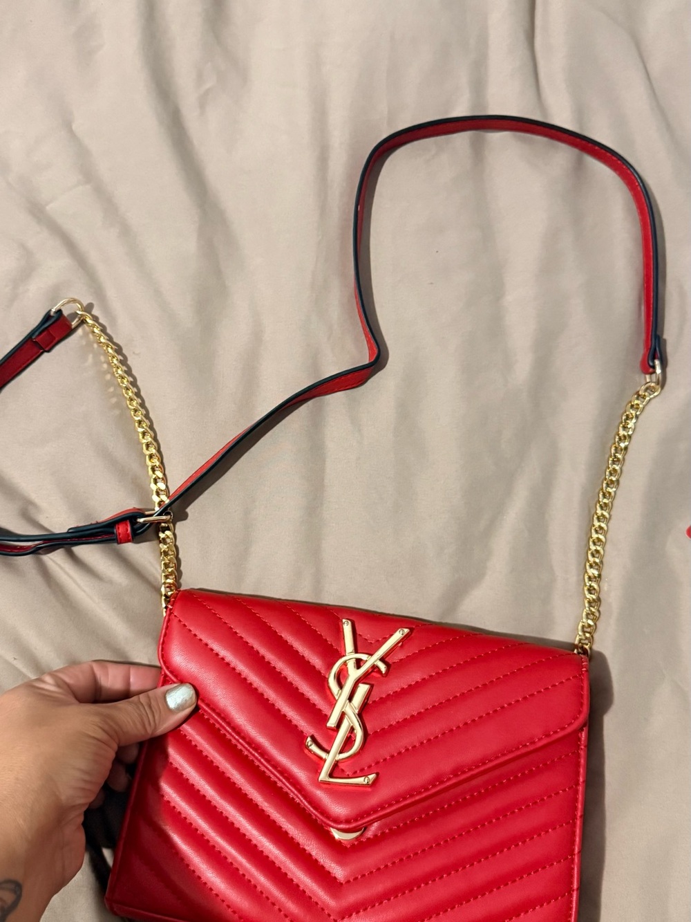 Saint Laurent Red Quilted Leather Crossbody with Gold YSL Hardware